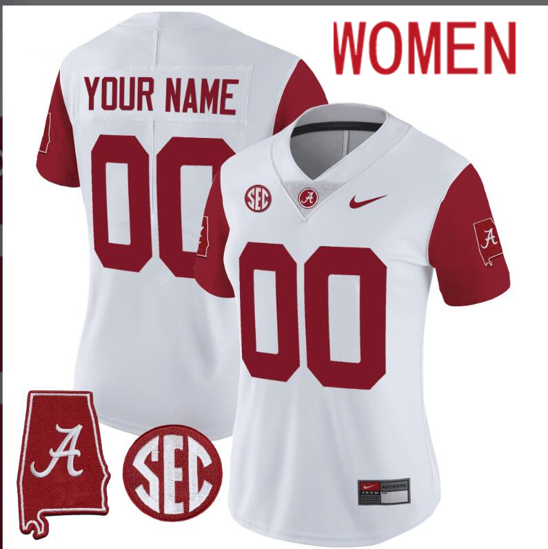Women Alabama Crimson Tide Vapor Limited white Custom 2024 Nike NCAA Jersey 7->customized nfl jersey->Custom Jersey